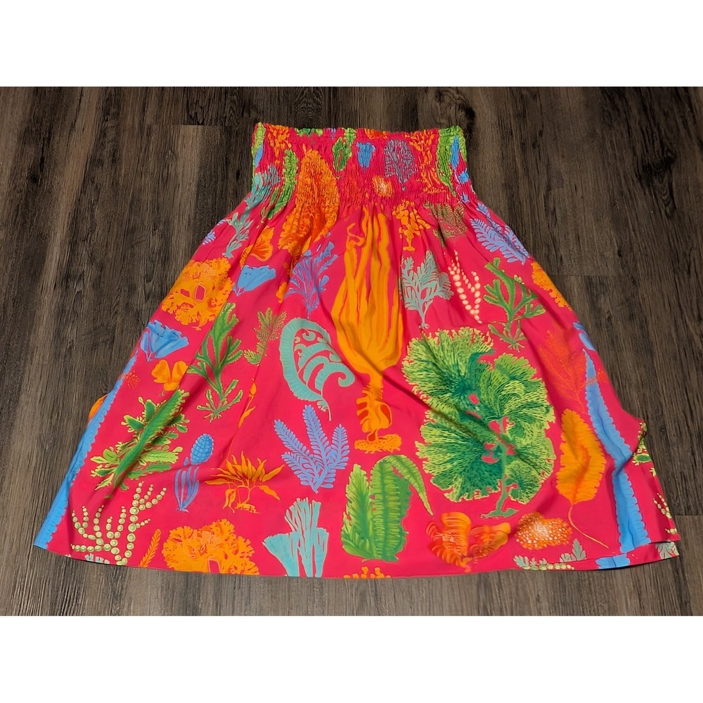 Gretchen Scott Coral Reef Smocked Waist Dress/Skirt OS One Size Pink Colorful‎